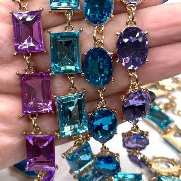 NEW Chunky Bracelet 8" Purple Amethyst Rhinestone Square set devil wears M10 - Picture 4 of 4